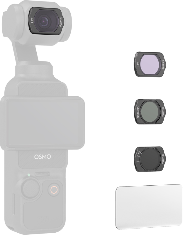 Filterkit för DJI Osmo Pocket 4 & 3 med VND, ND16/CPL, LPF & skärmskydd