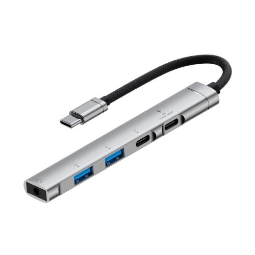 5i1 USB-C till 3.5mm, USB-A och USB-C Hub (Silver)