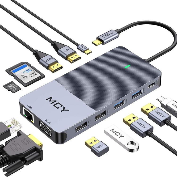 12-i-1 USB-C-hub med trippel bildskärmsstöd – 4K HDMI, VGA, Gigabit LAN & 85W PD