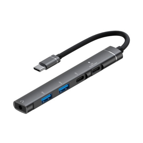 5i1 USB-C till 3.5mm, USB-A och USB-C Hub (Grå)