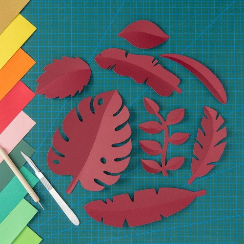 Löv i papper Styling props för produktfoto Vinröd