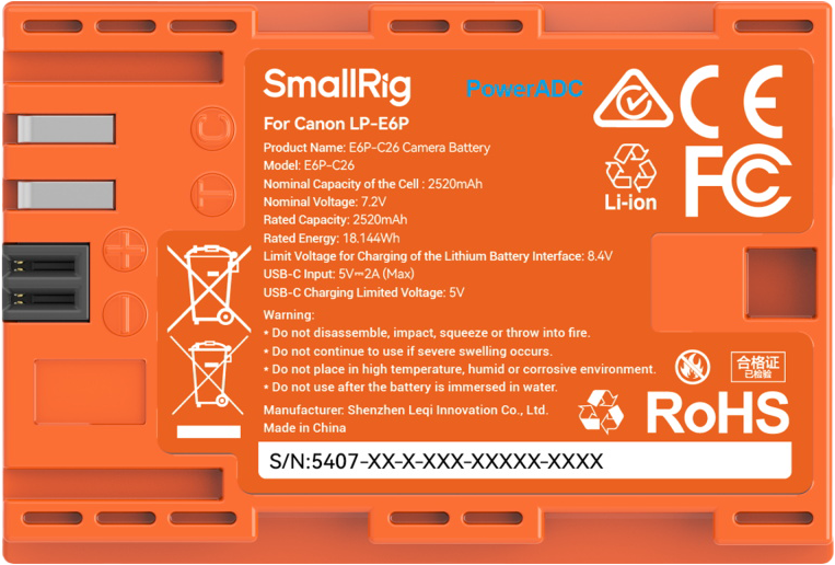 USB-C Batteri LP-E6NH för Canon orange