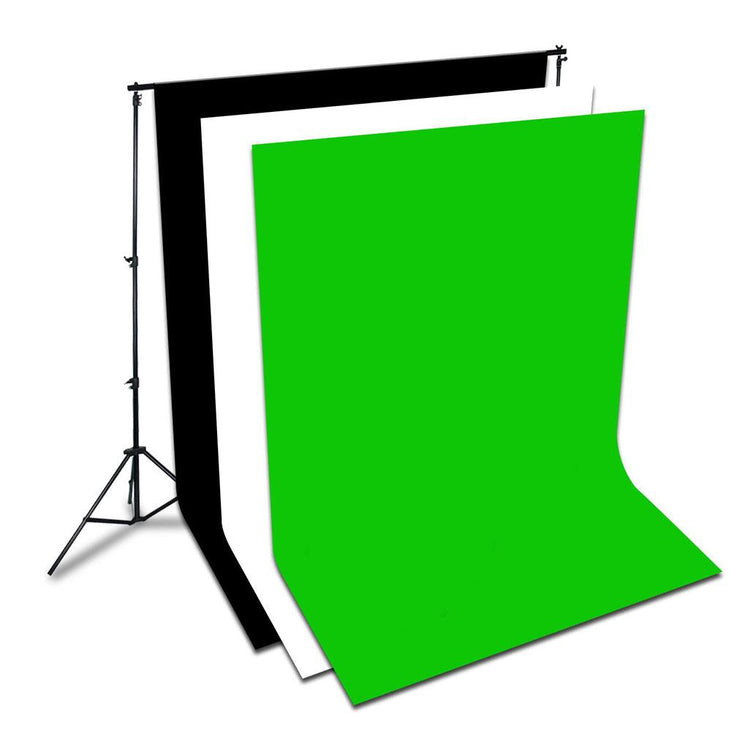 Vit + Svart + Greenscreen bakgrund för foto & video med stativ och upphängning