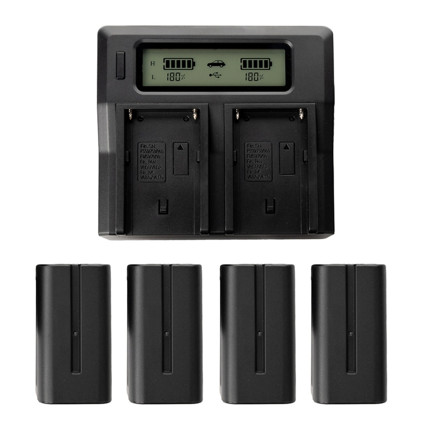 4-Pack NP-F970 med dubbelladdare
