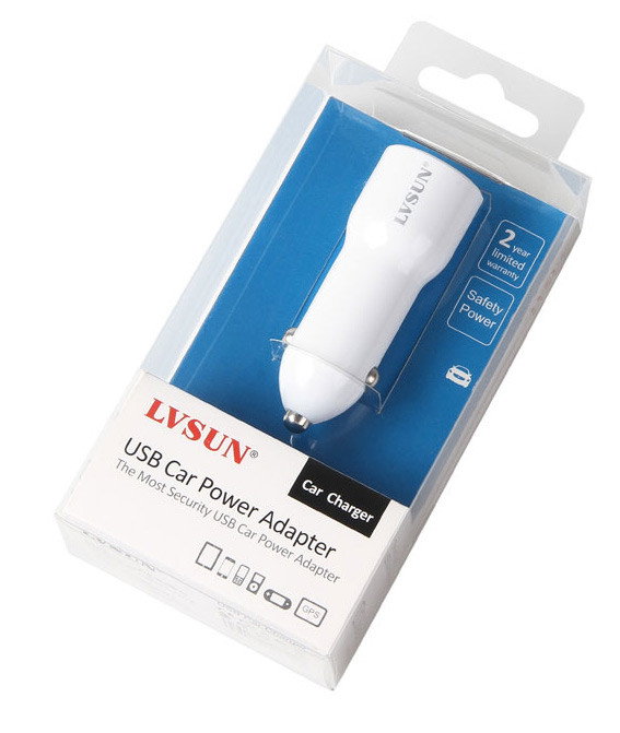 Billaddare med 2 utgångar (USB) (Vit)