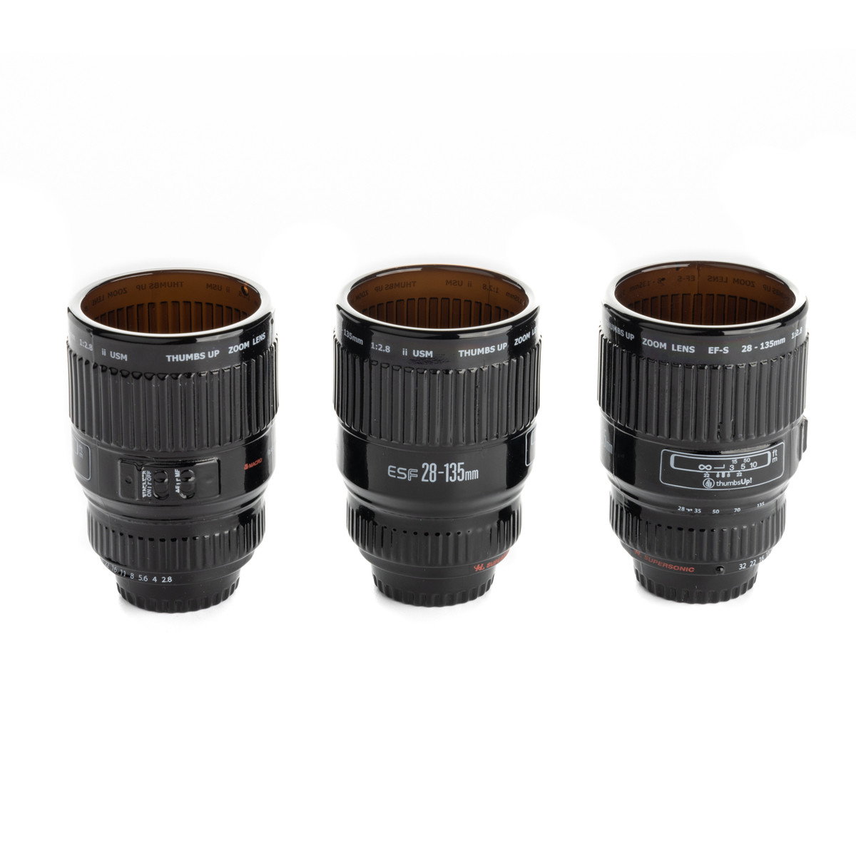 Set med 3 shotglas objektivmuggar