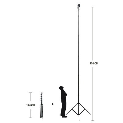 7.3 meter stativ med ställbara ben