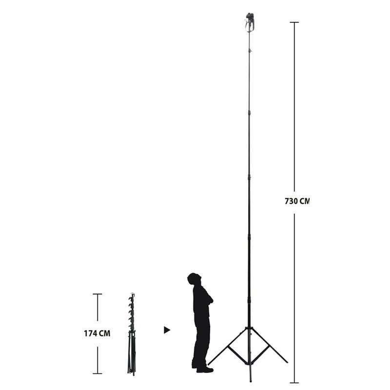 7.3 meter stativ med ställbara ben