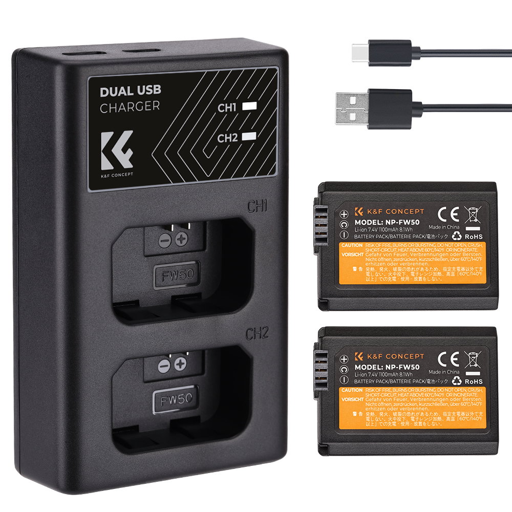 2 st FW-50 kamerabatteri för Sony inkl. dubbelladdare