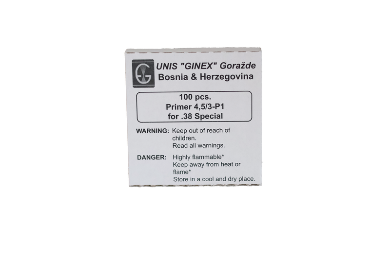 GINEX, Primer 4,5/3-P1 for .38 Special - 100 ASK