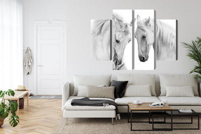 Ljuddämpande tavla - Two horses on a white
