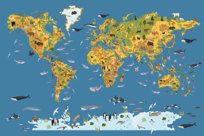 Ljuddämpande tavla - World map with animals