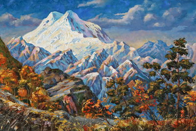 Ljuddämpande tavla - Painted autumn mountain