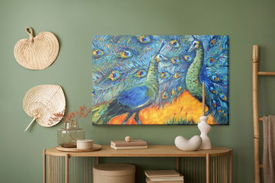 Ljuddämpande tavla - Colorful peacocks