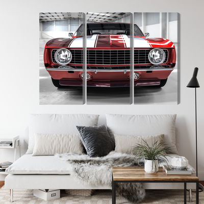 Ljuddämpande tavla - A red muscle car in a garage