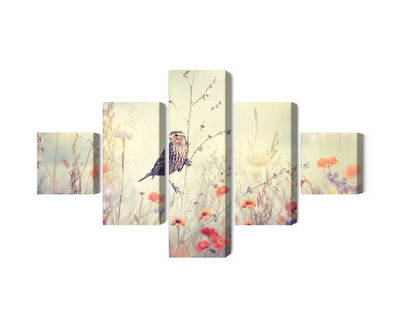 Ljuddämpande tavla - A bird among wild flowers