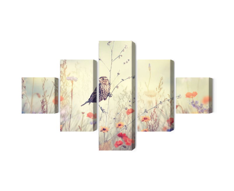 Ljuddämpande tavla - A bird among wild flowers