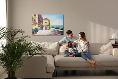 Ljuddämpande tavla - Sea and house in santorini