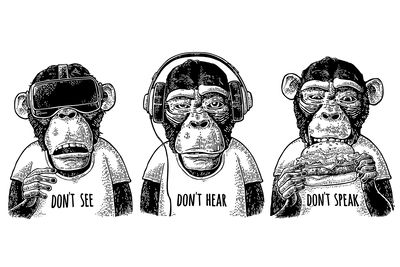 Ljuddämpande tavla - Three monkeys in vintage