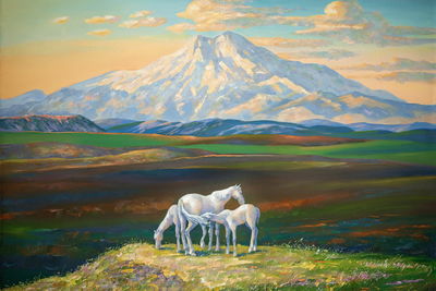 Ljuddämpande tavla - Horses on the background