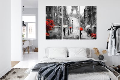 Ljuddämpande tavla - People with red umbrellas