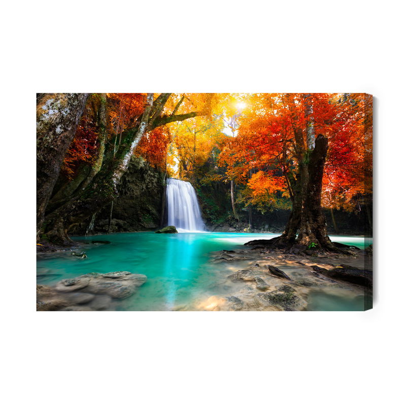 Ljuddämpande tavla - Waterfall in autumn forest 3d