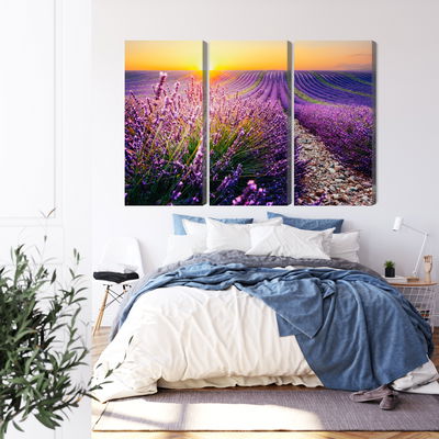Ljuddämpande tavla - Lavender field at sunset 3d