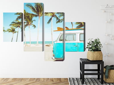 Ljuddämpande tavla - Retro car on the beach 3d