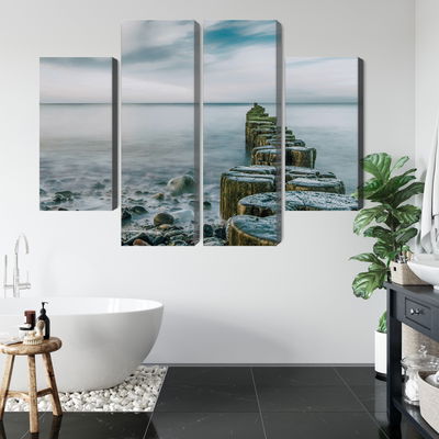 Ljuddämpande tavla - Rocky beach and 3d wooden