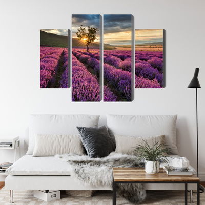 Ljuddämpande tavla - Lavender field at sunset 3d