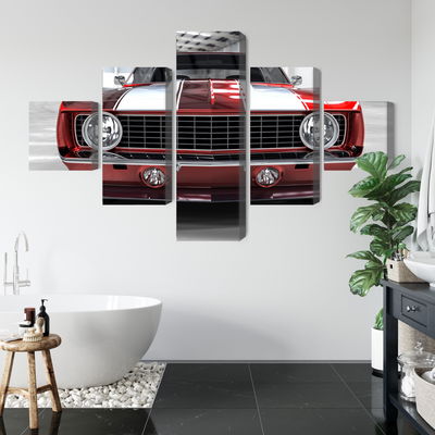 Ljuddämpande tavla - A red muscle car in a garage