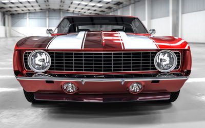 Ljuddämpande tavla - A red muscle car in a garage