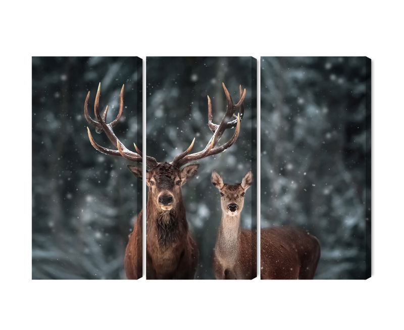 Ljuddämpande tavla - Deer and doe in the 3d forest