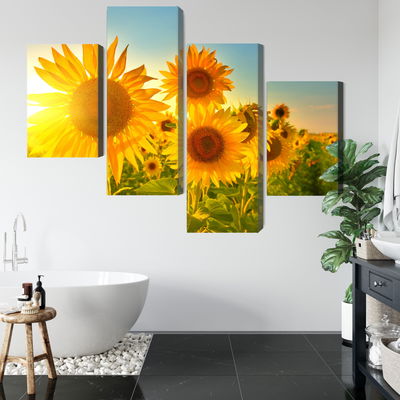 Ljuddämpande tavla - Sunflower field at sunset 3d