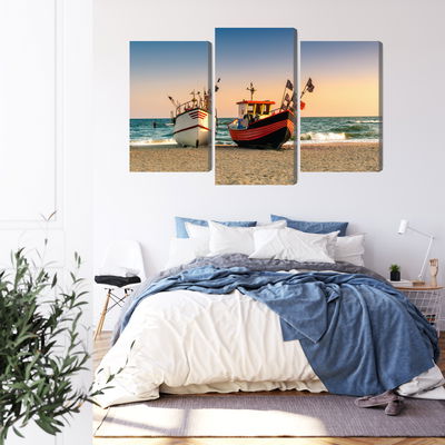 Ljuddämpande tavla - Fishing boats on the beach