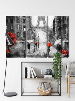 Ljuddämpande tavla - People with red umbrellas