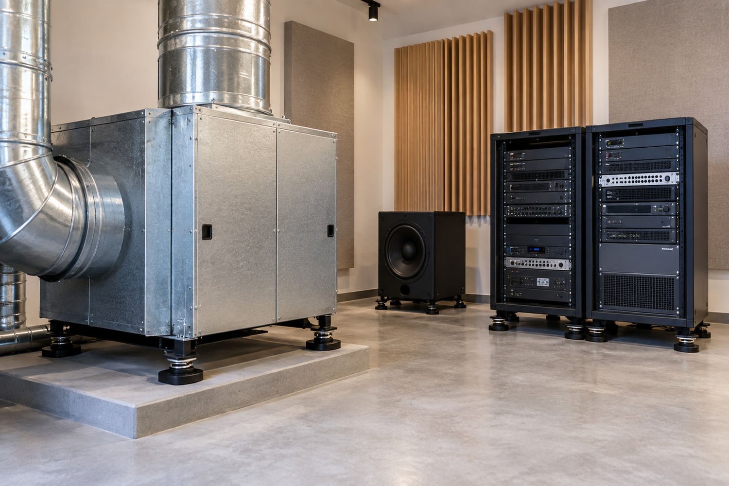 vibrationsdämpning av maskiner och utrustning i studio