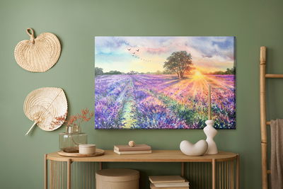 Ljuddämpande tavla - Lavender landscape painted