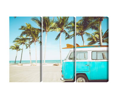 Ljuddämpande tavla - Retro car on the beach 3d