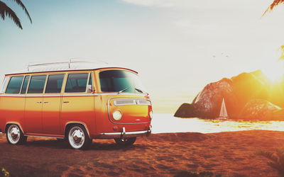 Ljuddämpande tavla - Retro car on the beach