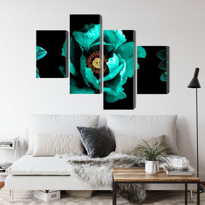 Ljuddämpande tavla - Turquoise flowers on a black