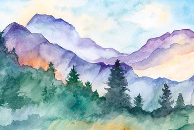 Ljuddämpande tavla - Painted mountain landscape