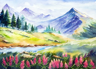 Ljuddämpande tavla - Watercolor painted mountain