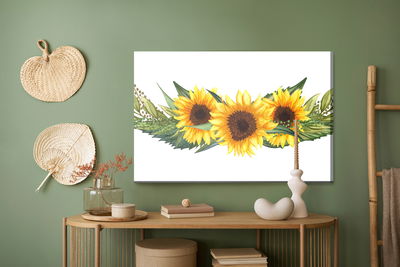 Ljuddämpande tavla - Sunflowers with green leaves