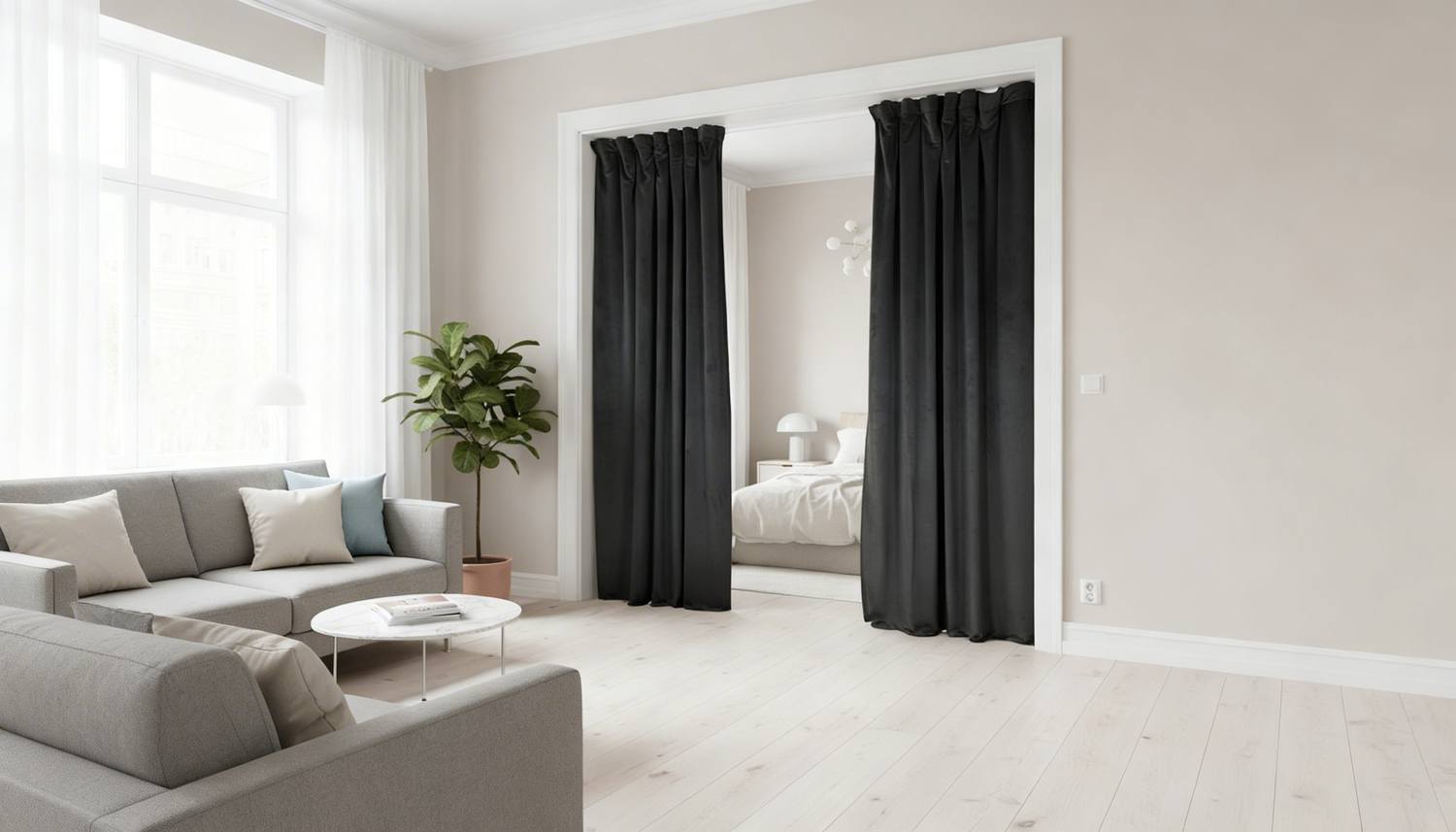 Ljudabsorberande rumsavdelare i tyg