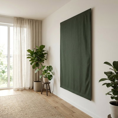 SilentDirect Acoustic Wall Textile green wall fabric installed in the living room
