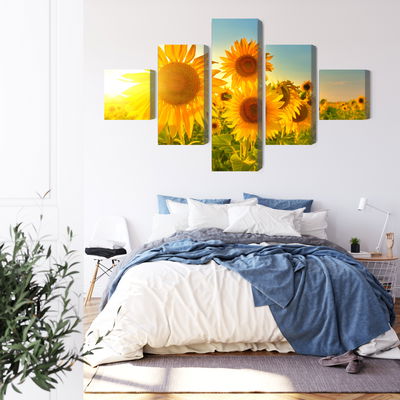 Ljuddämpande tavla - Sunflower field at sunset 3d