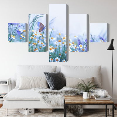 Ljuddämpande tavla - Butterfly and wildflowers
