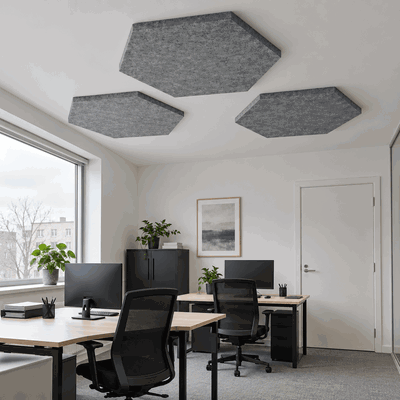 Ljudabsorbering till tak - PES hexagon ceiling
