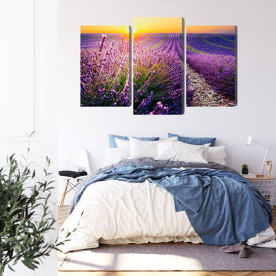 Ljuddämpande tavla - Lavender field at sunset 3d